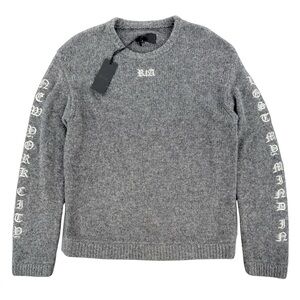 RtA Large Cashmere Embroidered My Mind In New York City Crew Neck Sweater Gray